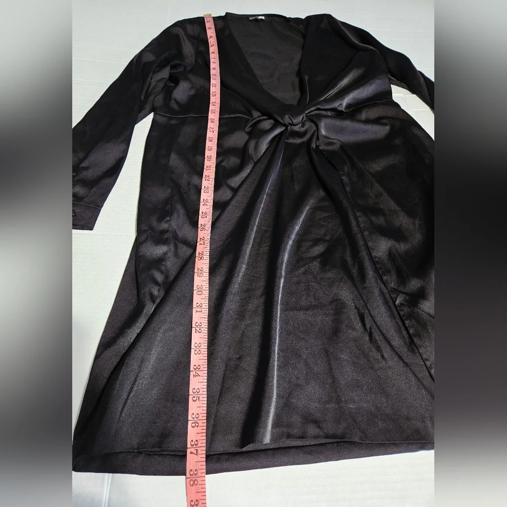 Fashion nova black satin twist‎ long sleeve mini dress 2XL